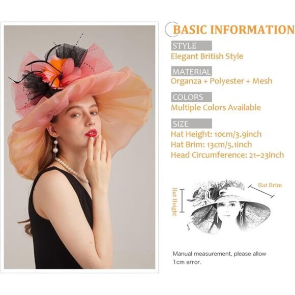 Women's Kentucky Derby Church Dress Hat Stylea-pink,orang - Picture 3 of 7